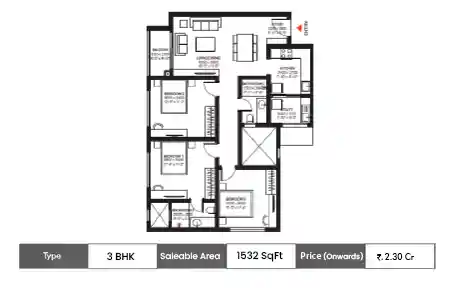 3 BHK Lux-1532 SqFt